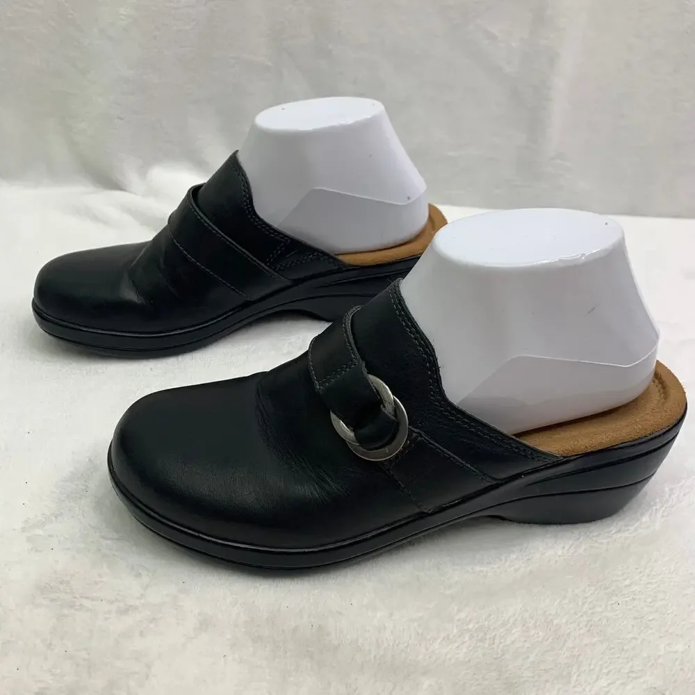 Naturalizer Lial 2 Black Leather Mule Slip On Clogs Womens Sz 8 Comfort Sandal